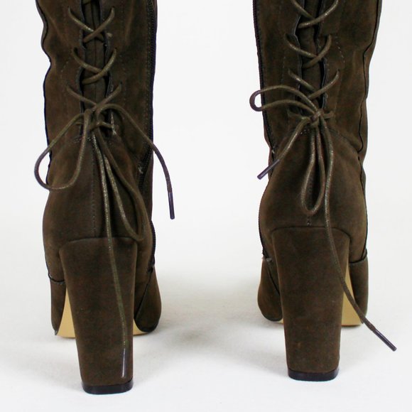 ShoeDazzle Brown Faux Suede Thigh-high Lace-up Boots - Picture 7 of 16